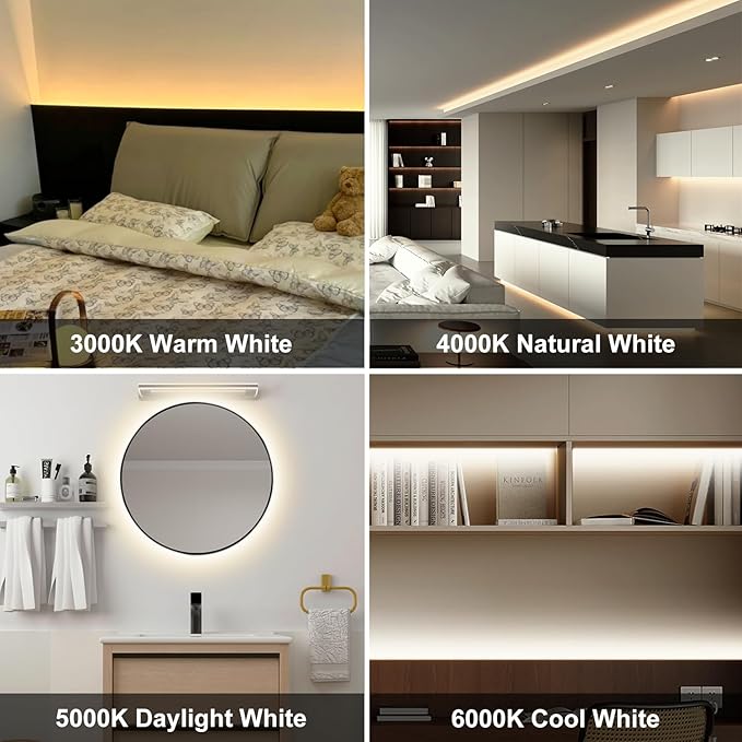 COB LED Strip Light,CCT Dimmable Strips Light,2700K-6500K,50ft/15m,8mm Wide,CRI90+ 24V LED Strips Kit with Bluetooth APP Control/Music Mode,for Bedroom,Kitchen,DIY Lighting