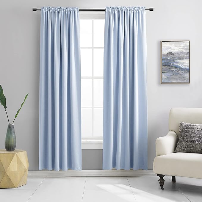DONREN 84 inche Length Curtain Panels - Light Reducing Thermal Insulated Solid Blackout Curtains/Panels/Drapes for Living Room (Set of 2, 60 inches by 84 Inch, Light Blue)