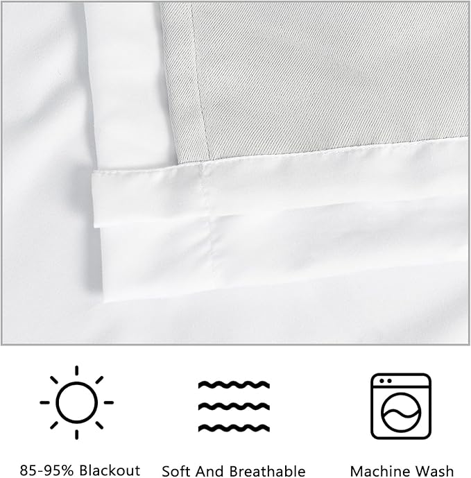 White Blackout Drapes - Handmade Ruffles & Butterfly Flower Accents Heat Blocking Window Curtain 54" x 84" x 2 Panels - Thermal Insulated, Soundproof & Light Reducing Curtains (LQ-37)