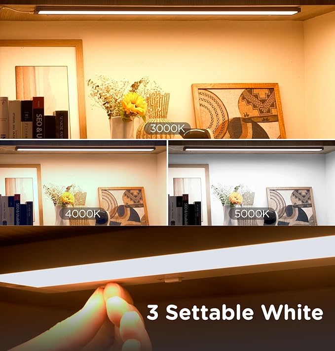 36 Inch Under Cabinet Lighting Plug in, 20W 120V 3 Color 3000K/4000K/5000K, 3 Brightness, Super Bright, Ultra Thin Under Counter Lights for Kitchen, Linkable LED Cabinet Light, Bronze