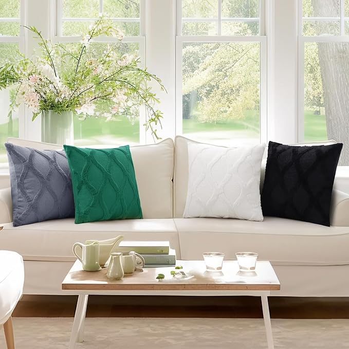 decorUhome Spring Throw Pillow Covers 18x18 Inch Set of 2, Soft Plush Faux Fur Wool Green Couch Pillow Covers, Decorative Neutral Pillow Cases for Bed Sofa Living Room Home Decor