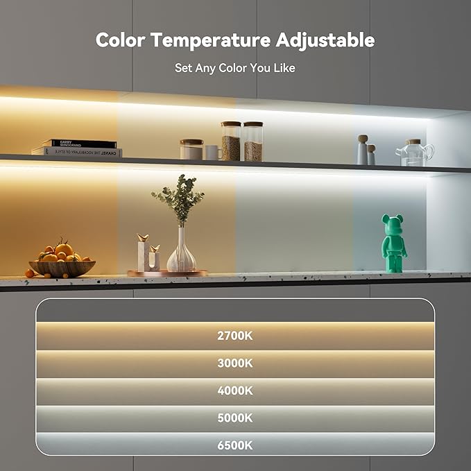 PAUTIX COB LED Strip Light White CCT Tunable 32.8ft/10m,UL-Listed 6400LEDs Dimmable 2700K-6500K CRI90+ 24V LED Tape Light Kit with APP Control/Music Mode,for Under Cabinet Bedroom Kitchen DIY Lighting