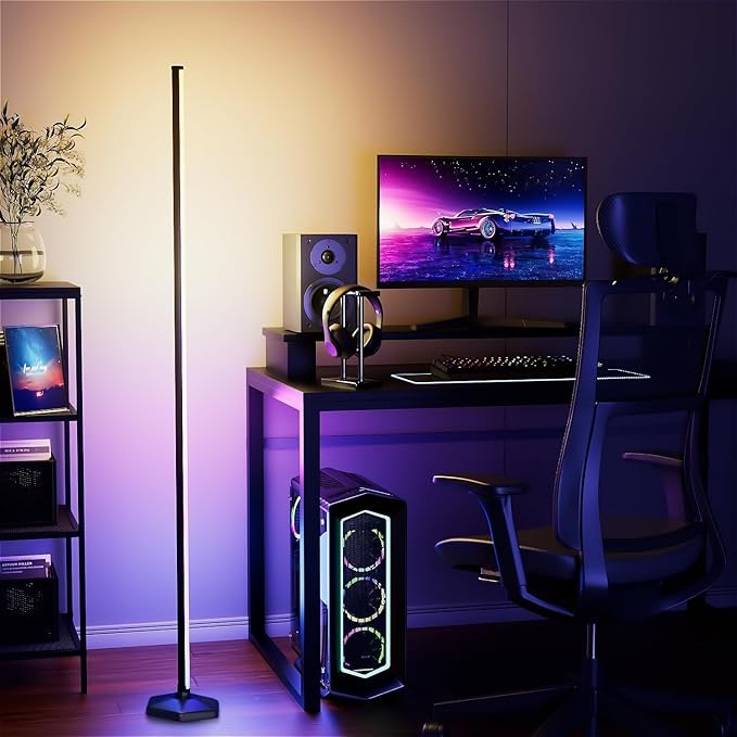 RGB Corner Floor Lamp, 65" Color Changing LED Floor Lamp Bluetooth APP Remote Control Music Sync Modern Standing Lamp 16 Million DIY Colors with Heavy Base for Living Room Bedroom GameRoom