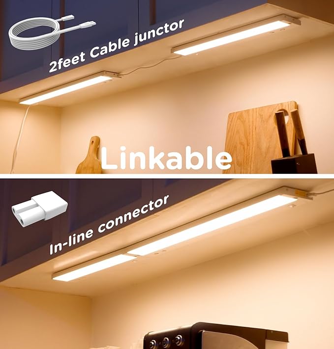 36 Inch Under Cabinet Lighting Plug in, 20W 120V 3 Color 3000K/4000K/5000K, 3 Brightness, Super Bright, Ultra Thin Under Counter Lights for Kitchen, Linkable LED Cabinet Light, White 2Pack