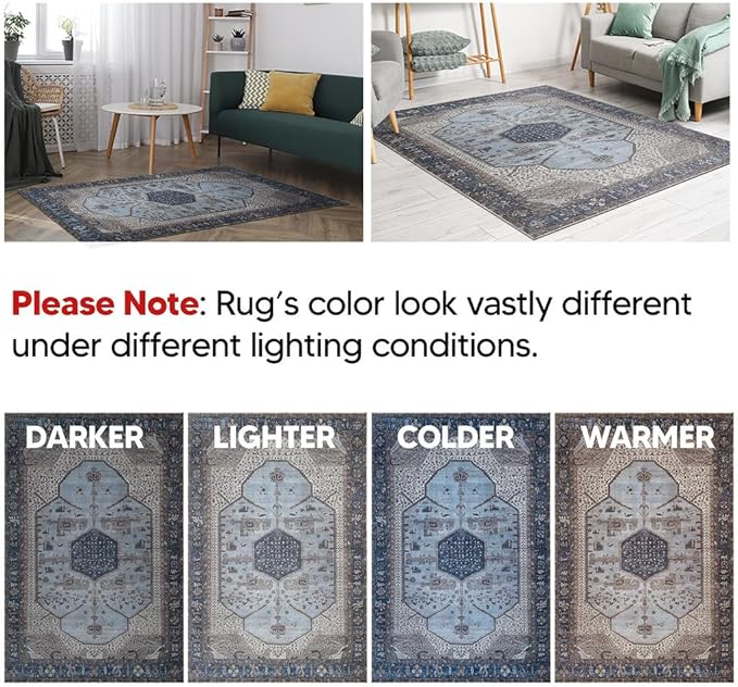 Keen Home Design 2x3 Rug - Machine Washable Entry Rug with Non-Slip Backing, Ideal for Enteryway, Kitchen, Bathroom, Laundry Room - Vintage, Easy Clean, Durable, Low Pile Rug - (2' x 3')