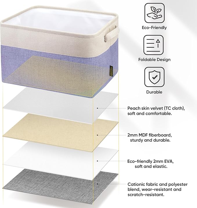 BALEINE 4 Pack Fabric Storage Bins for Shelves, Linen Storage Baskets for Organizing, Decorative Closet Bins for Clothes, Home (Lavender, 12"x8"x8")