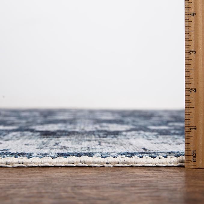 Bloom Rugs Washable Non-Slip 8' x 10' Rug - Dark Blue Traditional Bordered Area Rug for Living Room, Bedroom, Dining Room, and Kitchen - Exact Size: 8' x 10'
