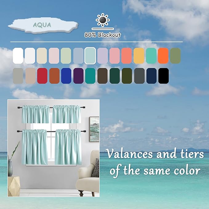 DONREN Aqua Color Blackout Curtains for Bedroom - 63 Inch Length Room Darkening Thermal Insulated Rod Pocket Curtains for Kids Room(42 x 63 Inches Long,1 Pair)