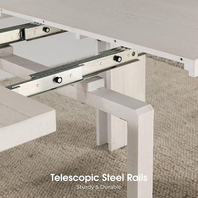 Transformer Table - Solid Wood Extendable Dining Table, Seats 2-12, Extendable Dining Room Table, Space-Saving Furniture, Expandable Dining Furniture (White, Table + Coffee Table)