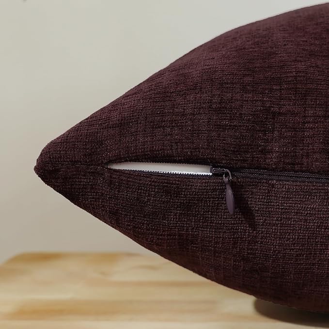Jeneoo Plum Purple Decorative Throw Pillow Covers Soft Chenille Comfy Square Couch Cushion Cases for Living Room Sofa Decor (Set of 2, 14 x 14 Inches)