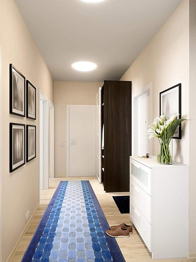 Custom Length Hallway Runner Rug,Slip Resistant,Checkered Blue, 26 Inch X 32 feet, Sold and Priced Per Foot