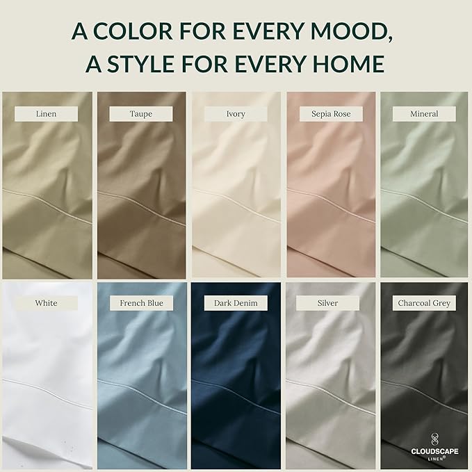 Cloud Scape Linen 100% Egyptian Cotton Split King Sheet Set for Adjustable Bed,400 Thread Count, 5 Pcs Bedding Set, Soft, Breathable and Durable, Deep Pockets up to 17, Light Grey