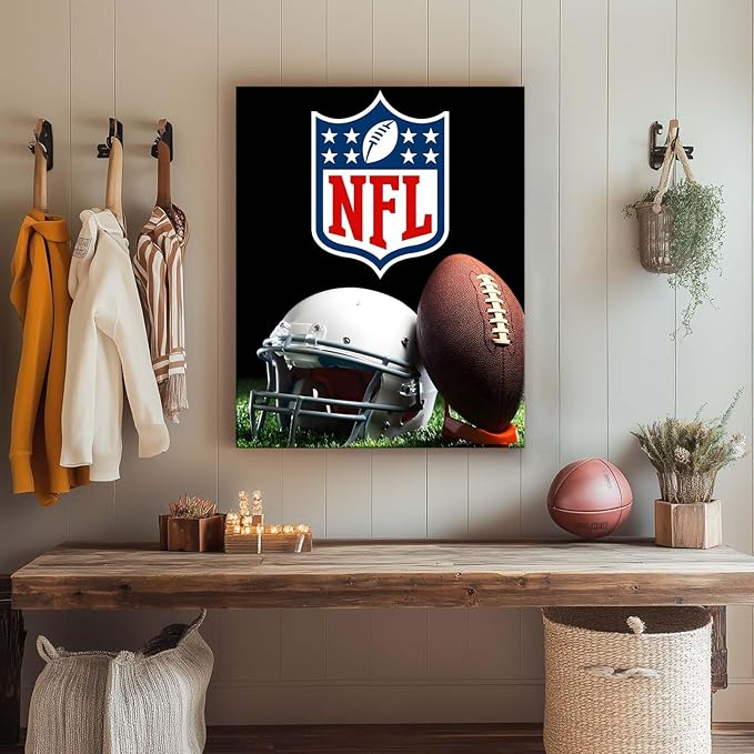 B.B.F MAKE American Football Canvas Wall Art Super Champions Bowl Poster Rugby Oil Painting Canvas Wall Decor Sports Picture Boys Gift Modern Bedroom Living Room Dorm Home Decoration, Framed 24x30inch