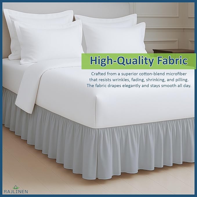 Rajlinen Ruffled Bed Skirt Full, 14 Inch Drop Dust Ruffle with Split Corners, 100% Microfiber Bedskirt with Platform, Three-Sided Coverage Ruffled Gathering Design, Light Grey