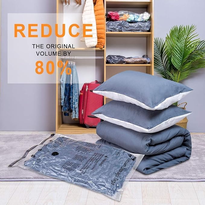 10 Small Vacuum Storage Bags with Electric Pump,Plastic Packaging Bags, Space Saver Bag for Clothes, Mattress, Blanket, Duvets, Pillows, Comforters, Travel