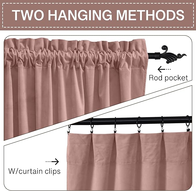 StangH Nursery Pink Velvet Curtains 108 inches Long, Privacy Window Drapes High Ceiling Tall Curtains Home Decoration for Birthday Party Backdrop/Girls Room, W52 x L108, 2 Panels