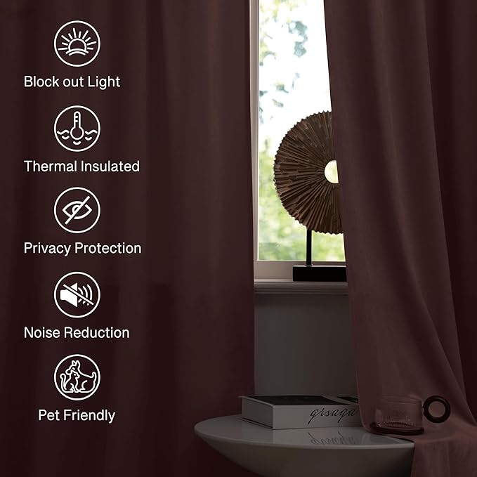 StangH Wide Rose Velvet Curtains - 96 inches Long Heavy Thick Window Drapes for Living Room, Room Darkening Thermal Insulated Home Decoration for Sliding Glass Door, W52 x L96, 2 Panels
