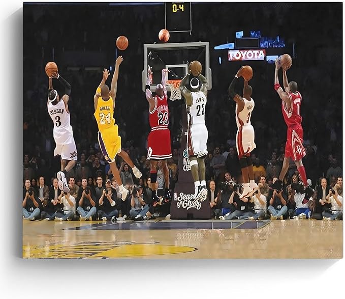 Basketball Legends Canvas Wall Art Print Poster, Iconic Sports Stars Shooting Inspirational Picture, Motivational Photography Wall Decor for Gym Dorm Home Office Living Room Bedroom, Framed 24x30inch