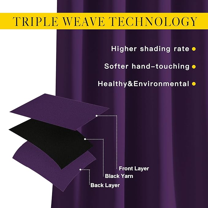NICETOWN Royal Purple Room Darkening 102 inch Curtains, Grommet Thermal Curtains Weighted Window Treatments for Living Room/Farmhouse, W46 x L102, 2 Panels