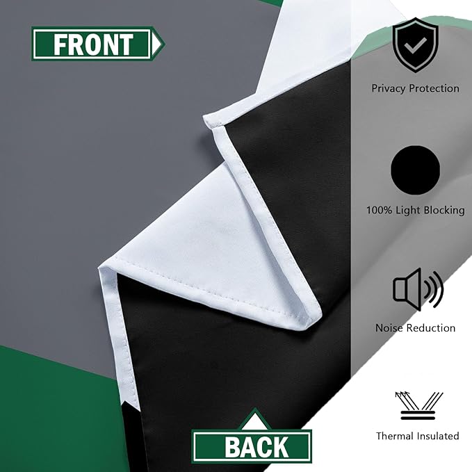 Green 100% Blackout Curtains for Bedroom 63 inch Length 2 Panels Set White Grey Modern Abstract Geometric Black Out Curtains Insulated Room Darkening Window Drapes for Living Room, 42Wx63L