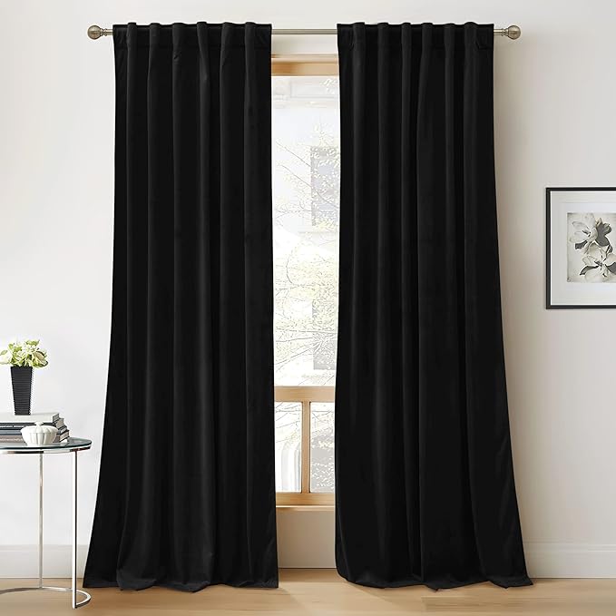 RYB HOME Velvet Closet Curtains 84 inches, Room Darkening Thermal Insulated Privacy Back Tab Drapes for Doorway Enterway, Dormitory, Black, W 42 x L 84 inches, 2 Panels Set