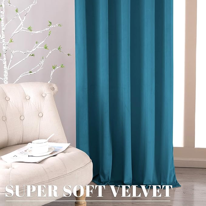 nanbowang StoneBlue Velvet Curtains - 42 Inches Width 96 Inches Long Soft Curtain Rod Pocket Thermal Insulated Window Treatment for Bedroom 2 Panels