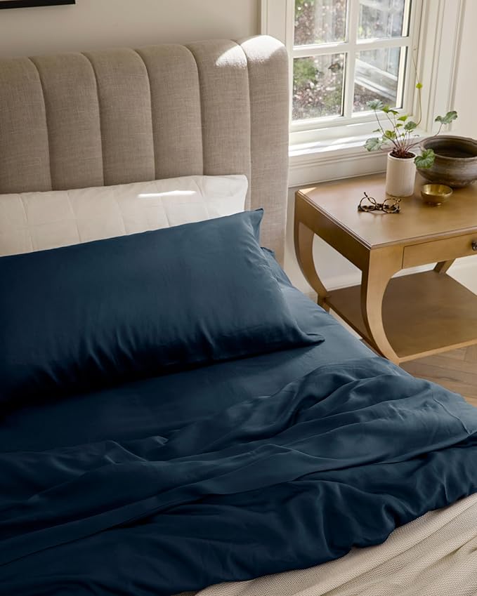 Cozy Earth Luxury Bed Sheet Set - 100% Viscose from Bamboo Fabric, Ultra-Soft & Breathable, Fits Regular & Deep Pocket Mattresses up to 20" - 4 Pieces Queen Sheet Set Pacific Blue