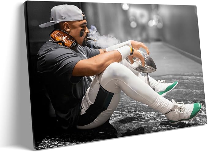 B.B.F MAKE 2025 Super Canvas Bowl Wall Art Champions Eagles Poster Print Philadelphia Hurts Painting Canvas Wall Decor Sports Star Picture Modern Bedroom Living Room Home Decoration, Framed 8x10inch