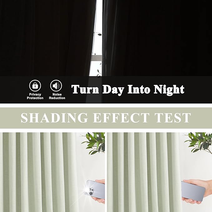 Vision Home Green Linen Full Blackout Curtains 84 inch Length for Bedroom Living Room Darkening Soundproof Window Panels Thermal Insulated Rod Pocket Back Tab Farmhouse Drapes 56" Wx84 Lx2