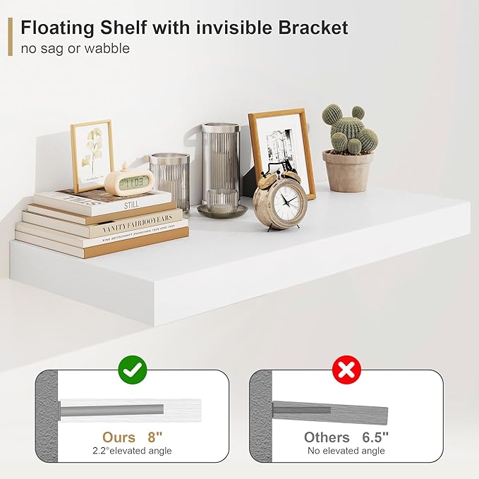 Heimlove 12" Deep White Floating Shelves for Wall, 24 Inch Wall Shelf Bathroom Shelves Set of 1, Mounted Shelves for Books Living Room Laundry Room Bedroom Kitchen Home Office