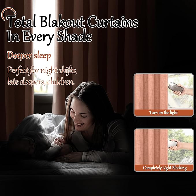 100% Linen Blackout Curtains 45 Inch Length 2 Panels Set for Small Window, 38 Inch Wide Thermal Insulated Total Black Out Fall Curtains for Basement Window, 38x45 Inch 2 Panels, Terracotta