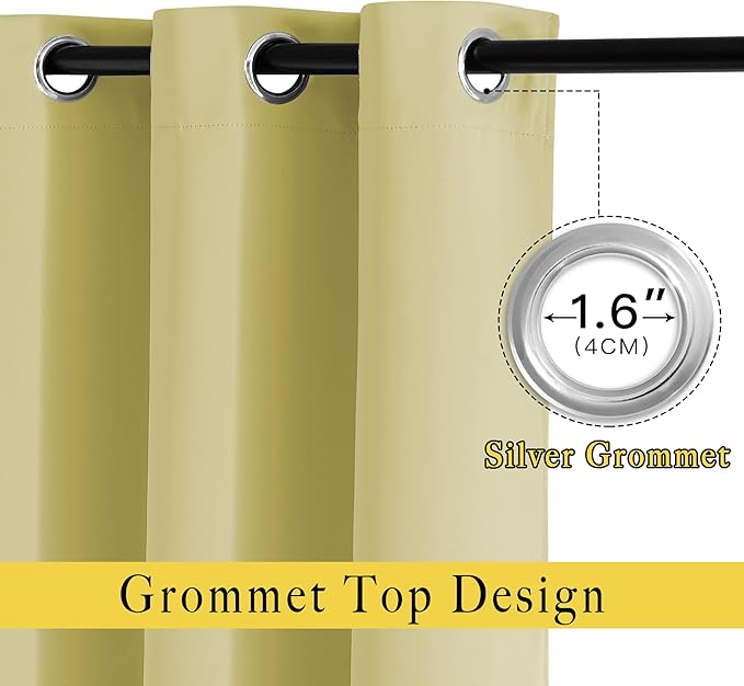 NICETOWN Room Darkening Curtains for Living Room - Functional Room Darkening Drapes/Panels for Bedroom, Thermal Insulated, Privacy Assured (Set of 2, 52 x 63 inches in Paler Yellow)