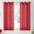 YoungsTex Red Linen Kitchen Curtains 45 Inches Long, Short Light Filtering Drapes with Grommet Semi Sheer Christmas Decor for Bathroom Living Room Window, 2 Panels, 42 X 45 Inch