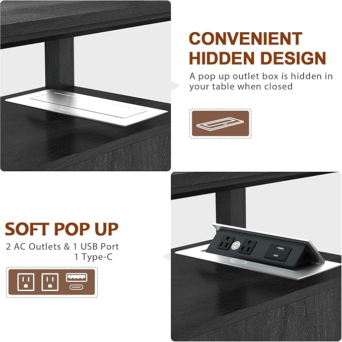 HIFYOBRO Narrow End Table with Flip Top Charging Station and 2 Drawers, Type-C & USB Port & Power outlets, Wooden Storage Cabinet, Side Table with Storage for Living Room and Bedroom