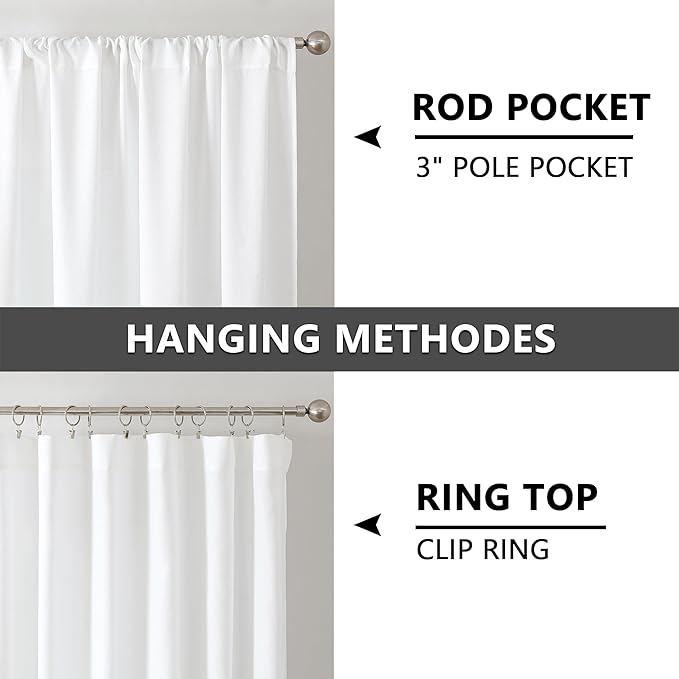 Tollpiz Short Linen Curtain Living Room Rod Pocket Semi Sheer Curtains Burlap Light Filtering Thick Linen Drape for Bedroom, 54 x 45 inches Long, White, Set of 2 Panels