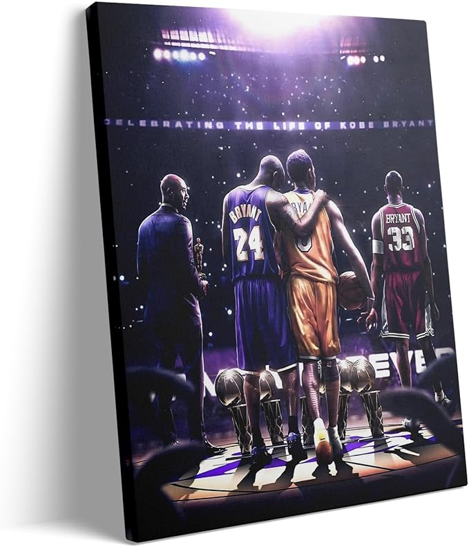 Kobe Bryant Legacy Canvas Wall Art Print Poster, Iconic Inspirational Sports Picture Artwork, Motivational Mamba Mentality Painting Wall Decor for Office Gym Home Living Room Bedroom, Framed 20x24inch