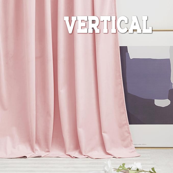 RYB HOME Baby Pink Velvet Curtains 84 inches, Back Tab Soft Fabric Room Darkening Thermal Insulated Luxurious Home Decor Curtains for Living Room Bedroom, W 52" x L 84", 2 Panels Set