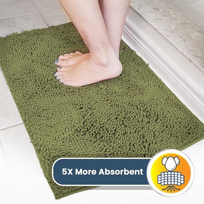 Muddy Mat® | Super Absorbent Door Mat Indoor, Microfiber Quick Dry Chenille Entryway Rug, Non-Slip Front Door Mat, Indoor Mats for Entryway, Machine Washable Pet Rug, Army Green 24" x 72"