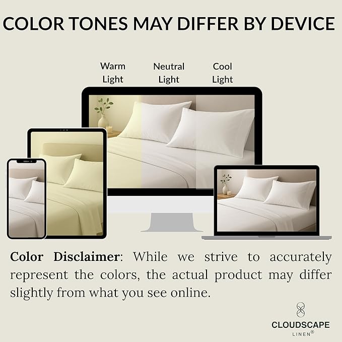 Cloud Scape Linen 100% Egyptian Cotton Sheets Full Size, 4 Pieces Luxury Bedding Set, 400 Thread Count,Hotel Quality, Silky Soft, Deep Pockets up to 17, White
