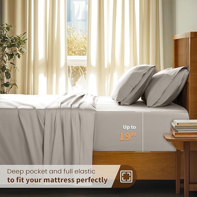 LBRO2M 100% Cotton Sheets Set Deep Pocket 19", 1000 Thread Count California King Size 4 Piece Bed Sheet Sets Soft Comfortable Bedding All Season (California King, Taupe)