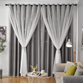 Star Blackout Double Layer Curtains - Cute Kids Bedroom & Nursery Curtains, 63 Inch Length, 2 Panels, Grey