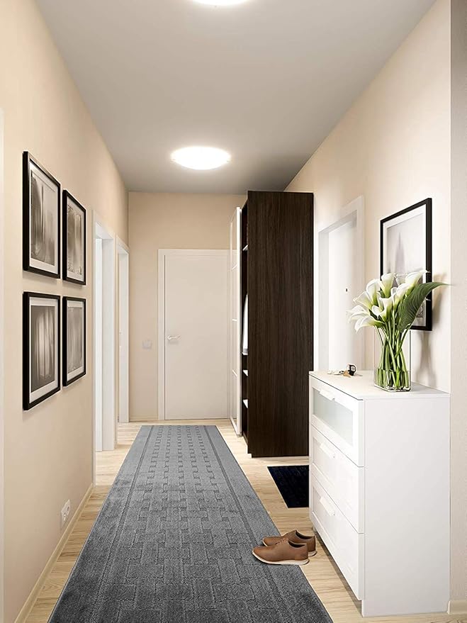 20 Ft Long, Grey, Non Slip Washable Carpet Runner Rug with Rubber Backing, Custom Floor Mat for Kitchen Hallway Stairs Bedroom Bathroom Entryway, Your Choice of Length (26" X 20')