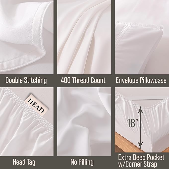 Bella Coterie 7 Piece Luxury Bamboo Viscose Split King Size Sheet Set | 2 Fitted Sheets for Adjustable Beds | 100% Organically Grown | Cooling for Hot Sleepers | 4 Pillowcases [White]