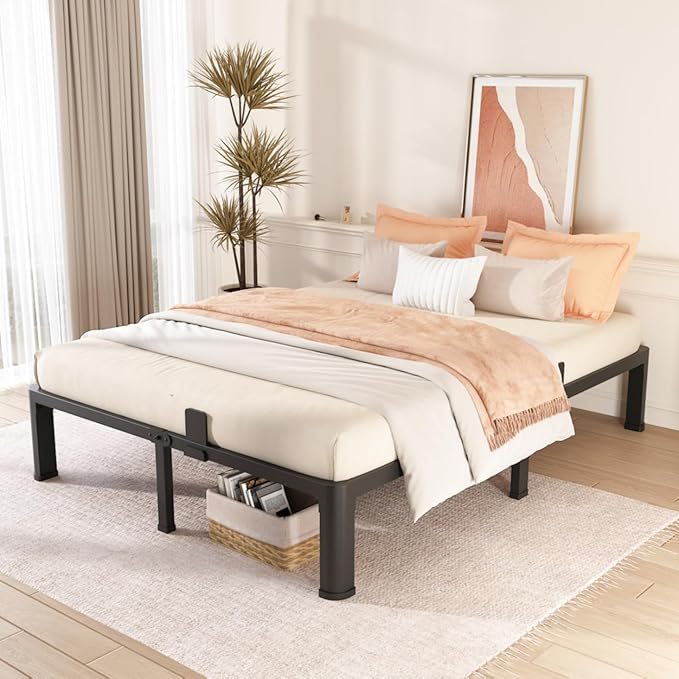 FUIOBYVV 12 Inch King Bed Frame with Round Corner Edge Legs 3500 lbs Metal Heavy Duty Steel Slats Support No Box Spring Needed Platform Noise Free Easy Assembly