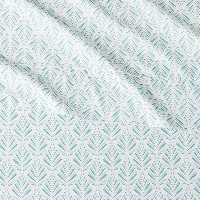 Amazon Basics Lightweight Super Soft Easy Care Microfiber 4 Piece Comfortable Bed Sheet Set With 14" Deep Pockets, Full, Aqua Fern, Printed