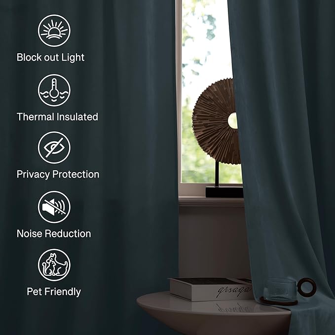 StangH 62 inches Wide Stone Blue Velvet Curtains for Sliding Door, Soft Room Darkening Privacy Protect Drapes for Window Door Covering/Living Room/Office Divider, W62 x L84, 2 Panels