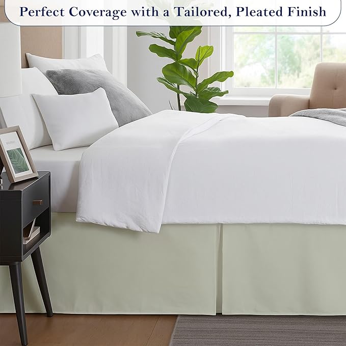 Twin Bed Skirt, Luxury 18 Inch Drop Ivory Pleated Bed Skirt, Double Brushed Microfiber, Box Pleat Design, Wrinkle & Fade Resistant, Easy Fit Tailored Bedskirt for Twin Size Beds