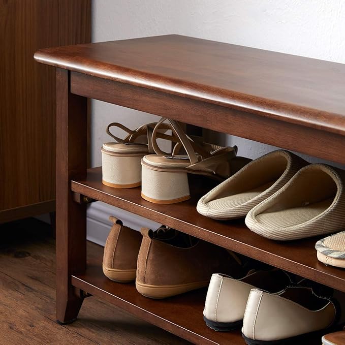 XKZG Storage Bench Wooden Shoe Rack Bench Rustic Solid Wood Entryway Bench (Brown,47.2")