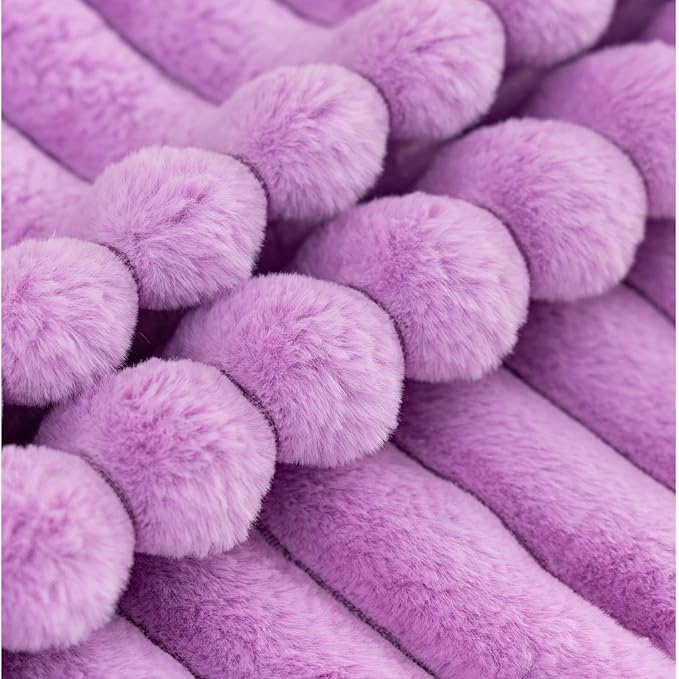 ZLINA Set of 2 Light Purple Faux Fur Decorative Throw Pillow Covers Fluffy Striped Pillowcase Cushion Covers 12 x 20 Inch Decor Sofa Couch Bedroom