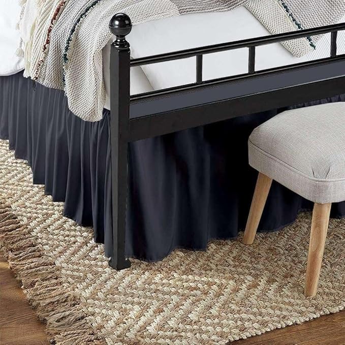 Dark Grey Solid Ruffled Bed Skirt Full-24 Inch Drop Split Corner, Microfiber Bedskirt with Platform Three Sided Coverage